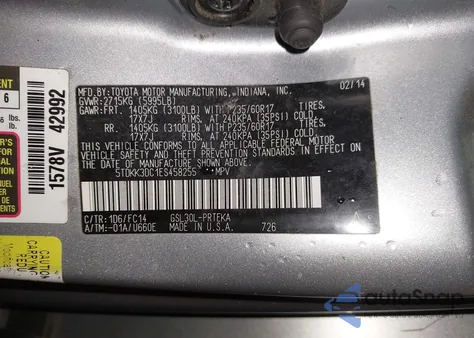 2014 Toyota Sienna Le V6 8 Passenger z USA, uszkodzony, nr VIN 5TDKK3DC1ES458255